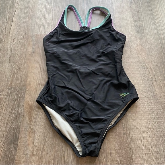 Speedo Double Crossback One-Piece Black Size 8 - Picture 2 of 7